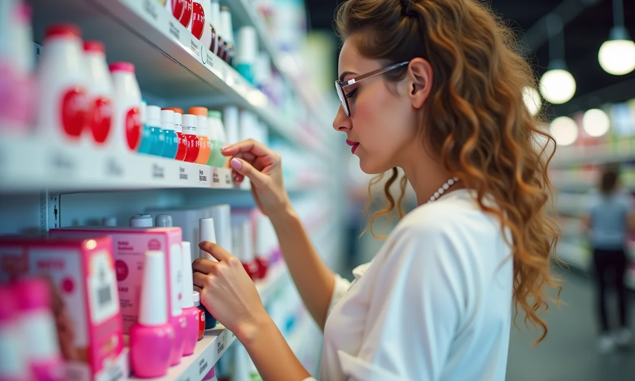 Mulher escolhendo produto seca esmalte.