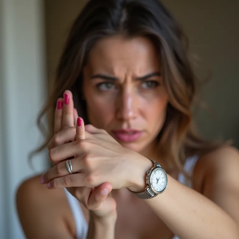 Mulher frustrada esperando o esmalte secar.