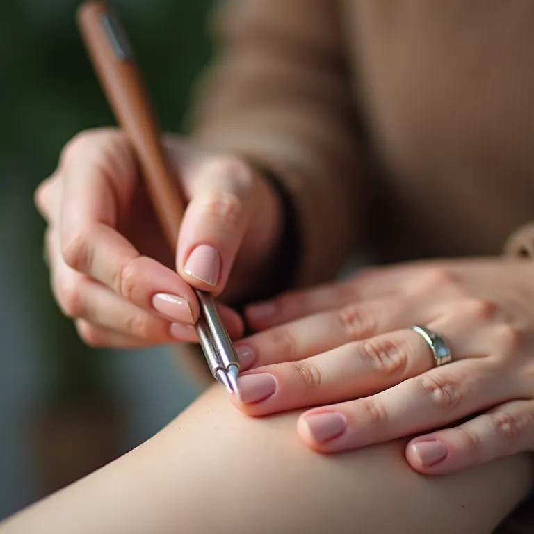 Mulher preparando as unhas para a esmaltação.