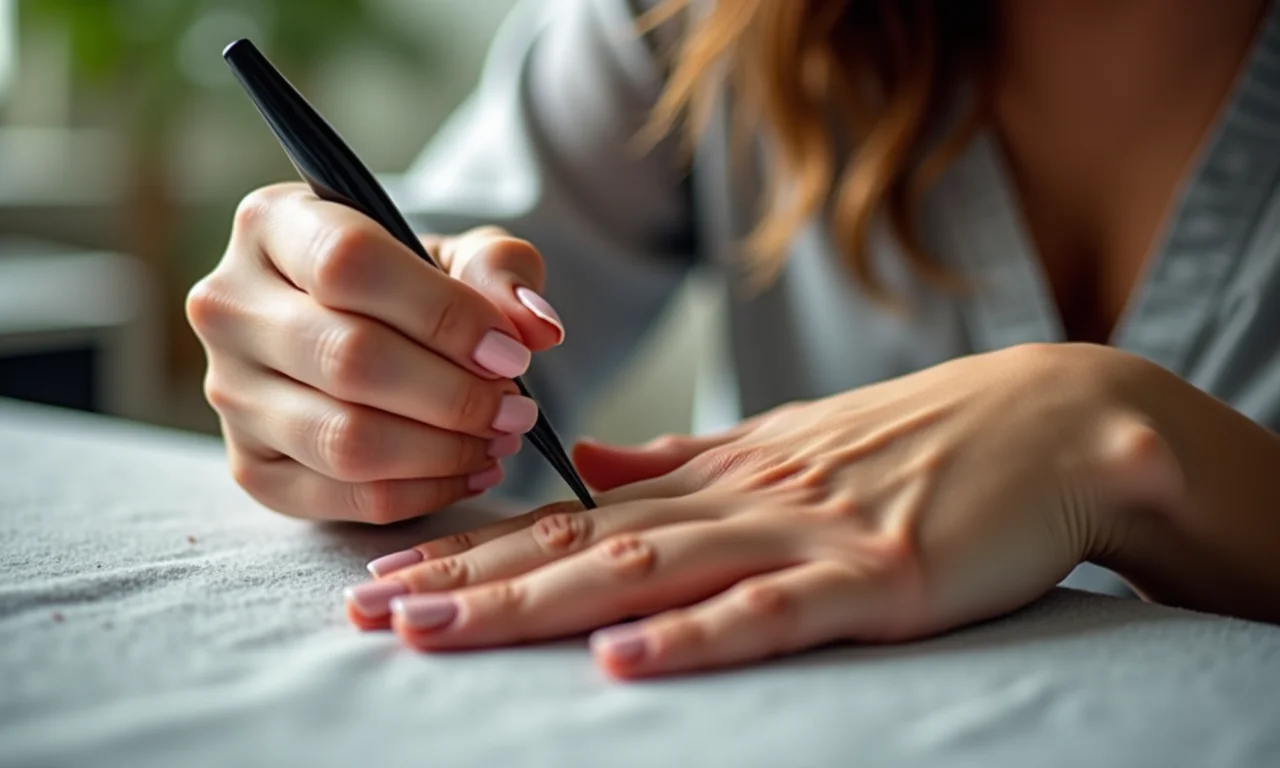 Mulher preparando unhas para esmaltação terapêutica.
