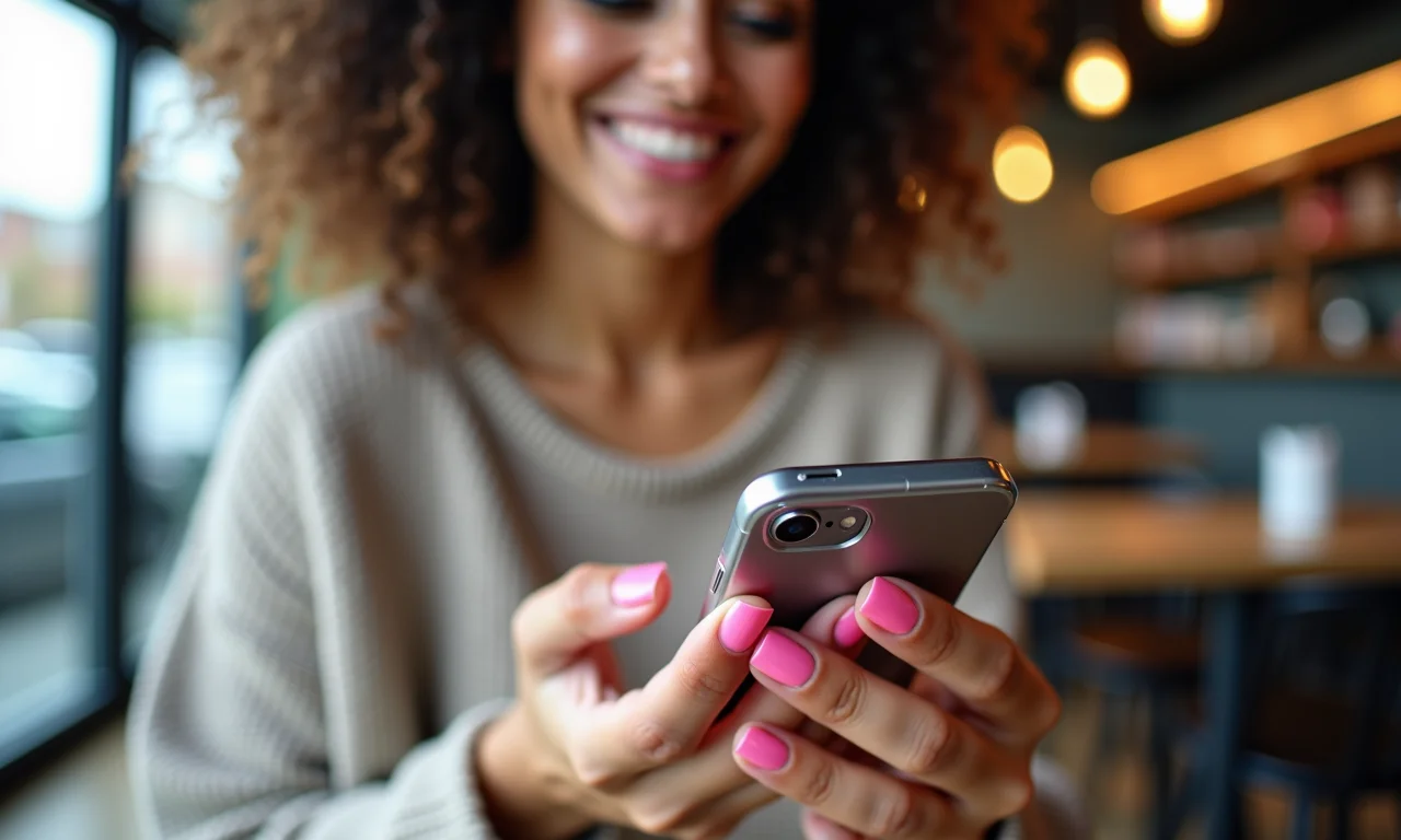 Mulher procurando salão para unhas encapsuladas rosas.
