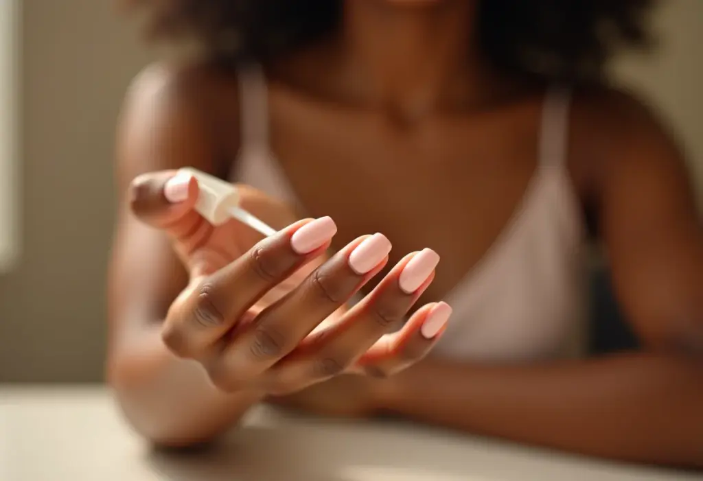 Mulher removendo esmalte em gel das unhas