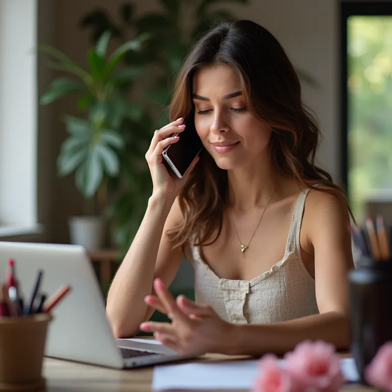 Mulher trabalha com unhas decoradas e agenda clientes