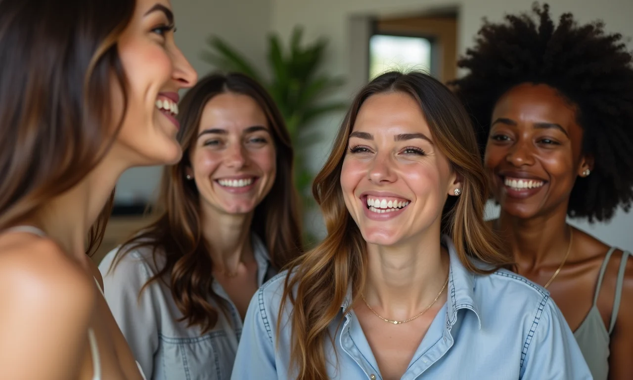 Mulheres diversas sorrindo e interagindo na Oh Darling Esmalteria, mostrando um ambiente amigável e profissional.