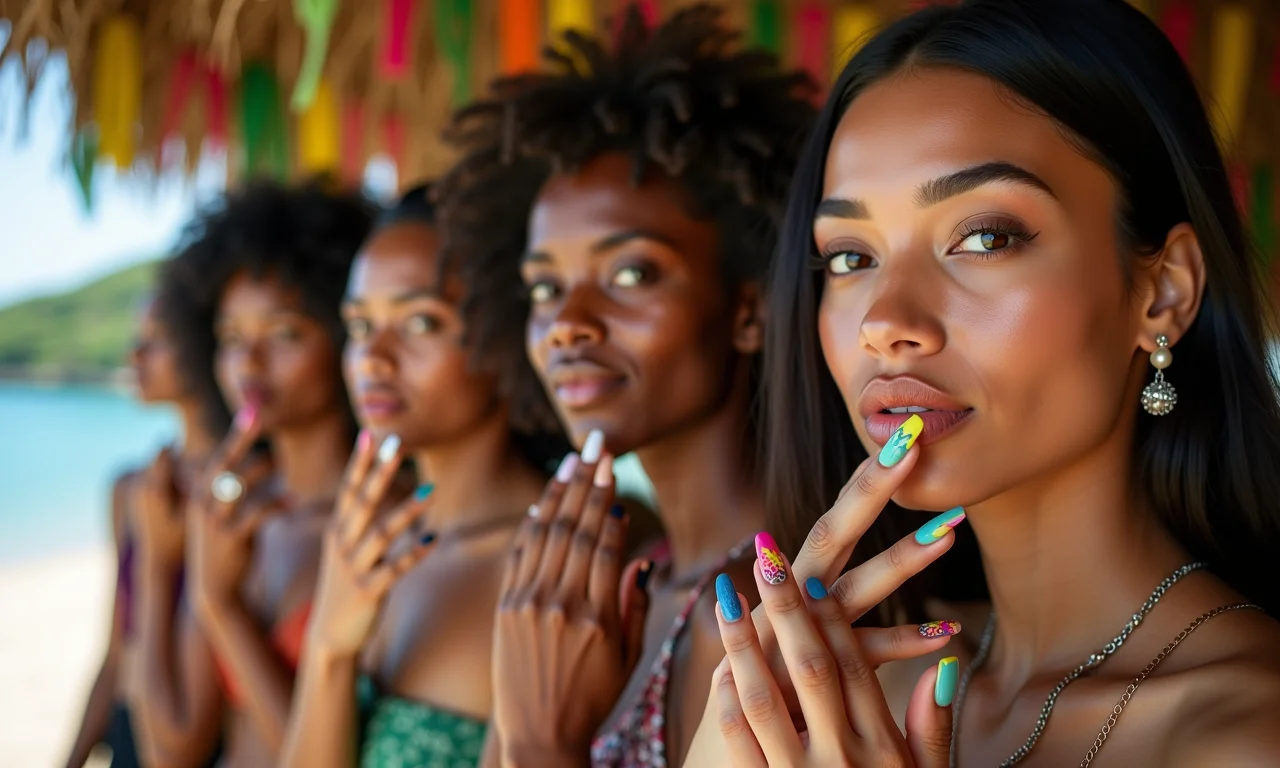 Mulheres exibindo nail art como forma de expressão.