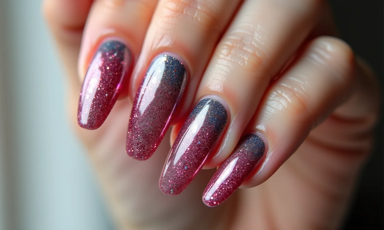 Nail art com glitter degradê.