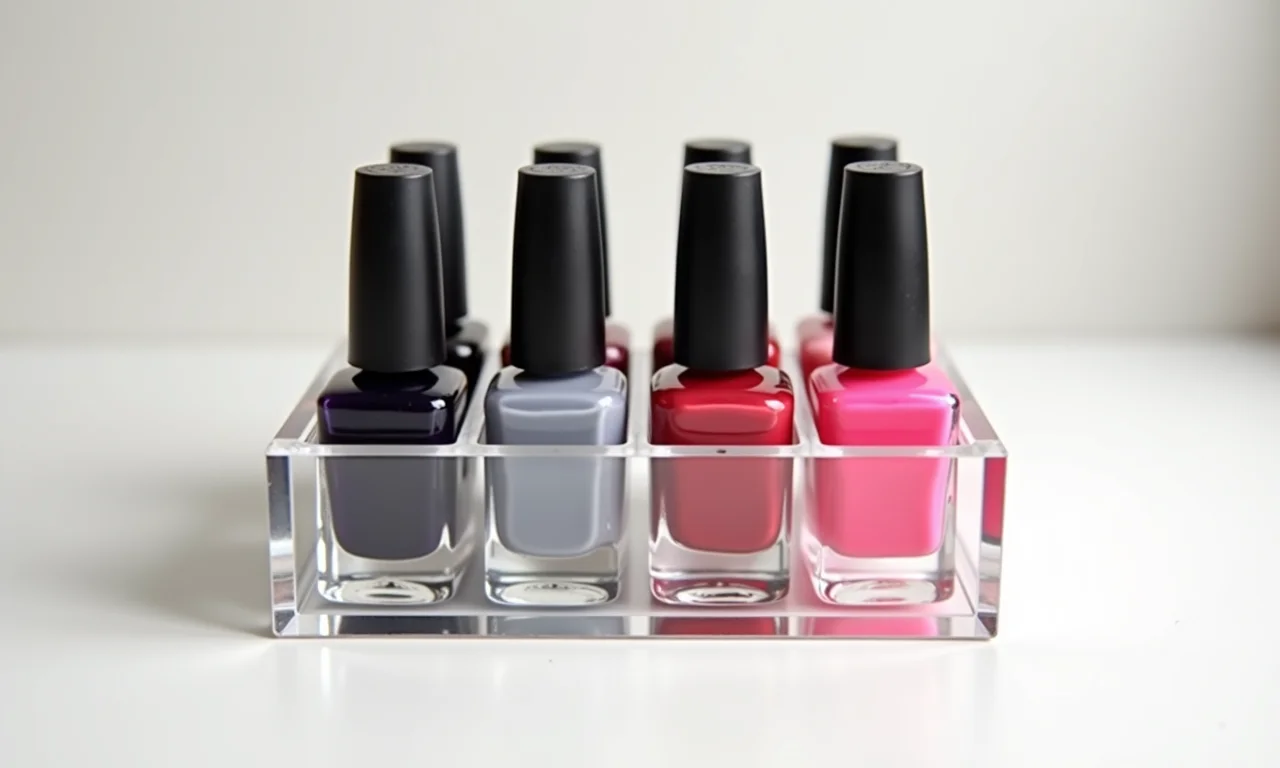 Organizador de acrílico com esmaltes.