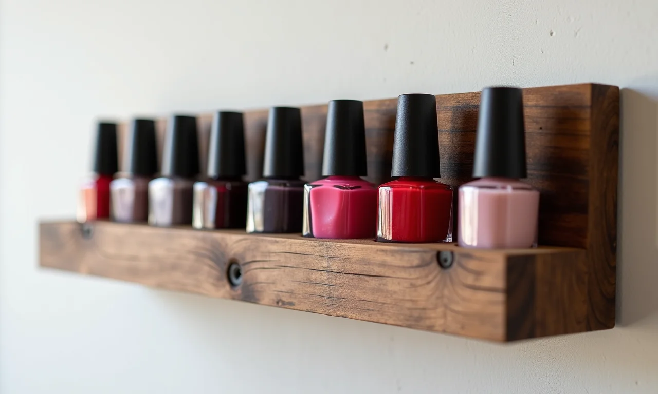 Organizador de parede de madeira reaproveitada com esmaltes.