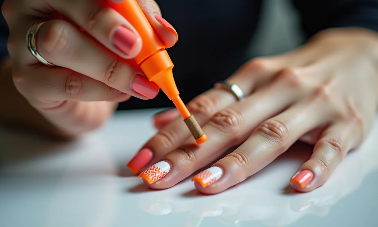 Palito de laranjeira e removedor de esmalte em uso.