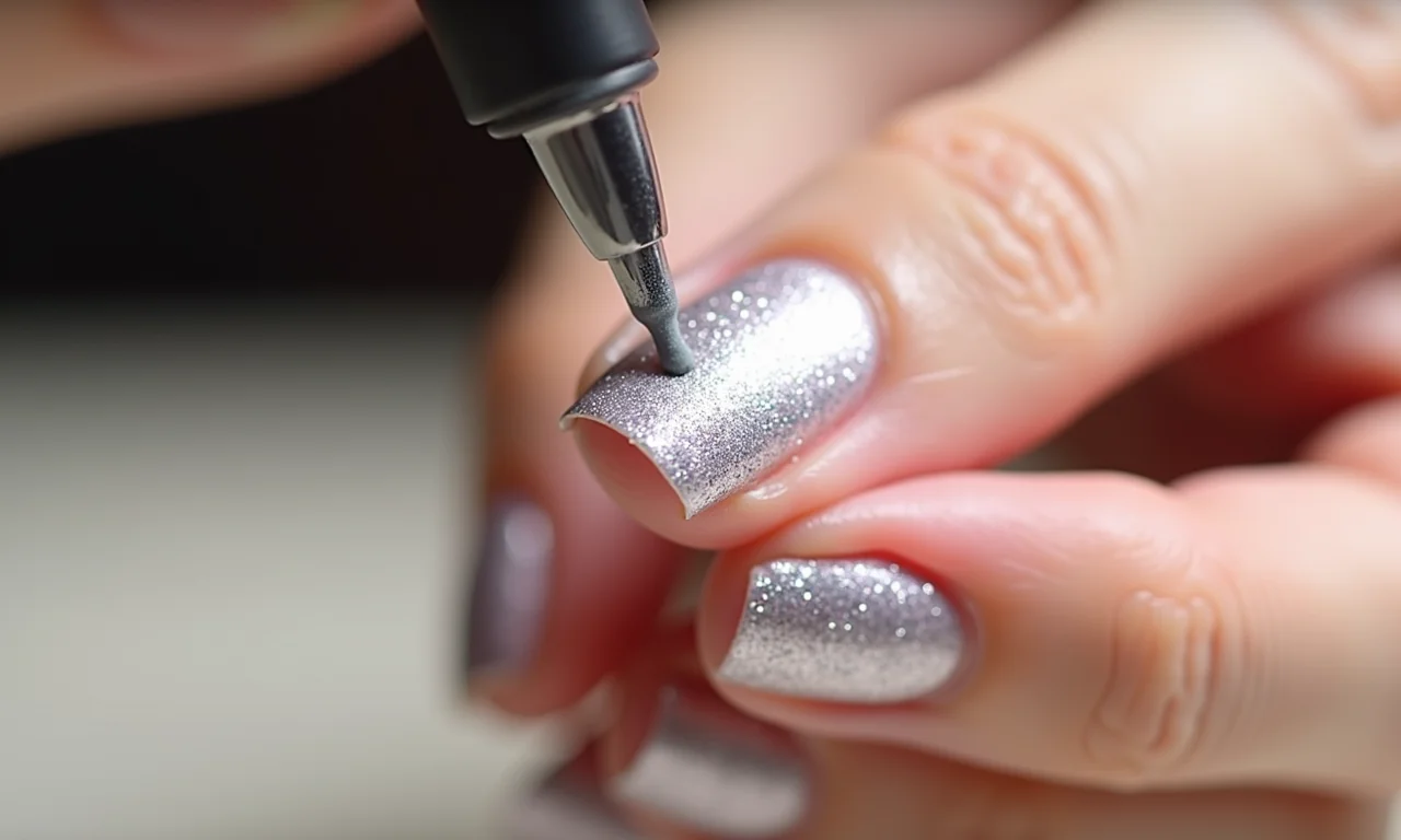 Passo a passo da unha cascata de glitter.