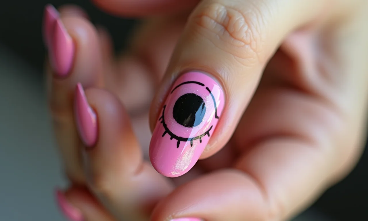 Passo a passo de como desenhar o olho grego rosa na unha.