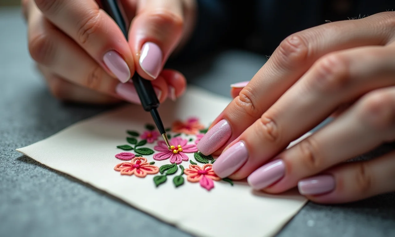 Passo a passo para fazer unhas decoradas de bordado.