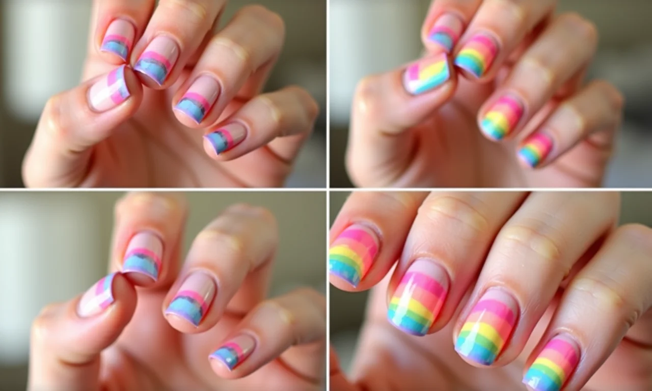 Passo a passo para unhas arco-íris perfeitas.