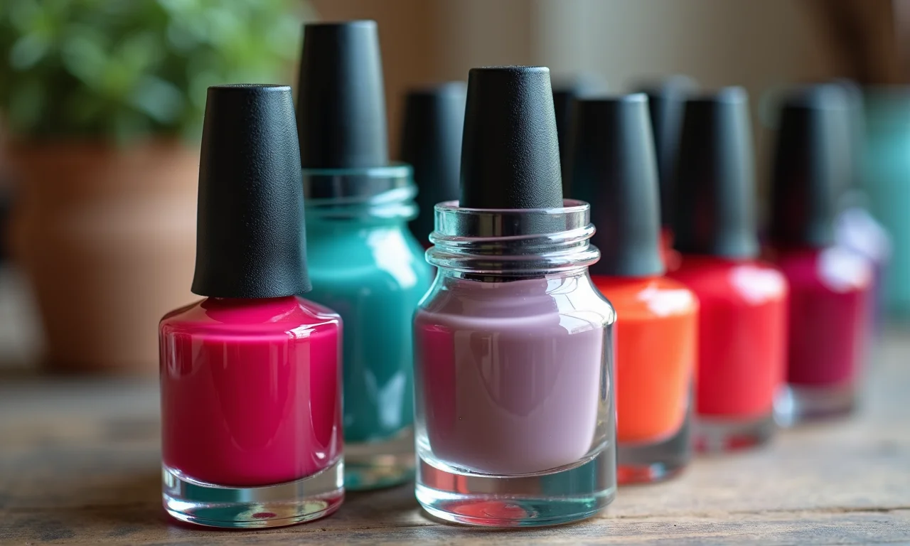 Potes de vidro com esmaltes.