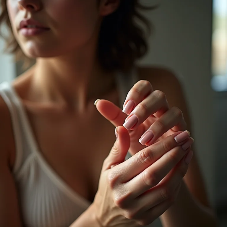 Preparação das unhas para fibra: uma mulher lixando as unhas com cuidado.