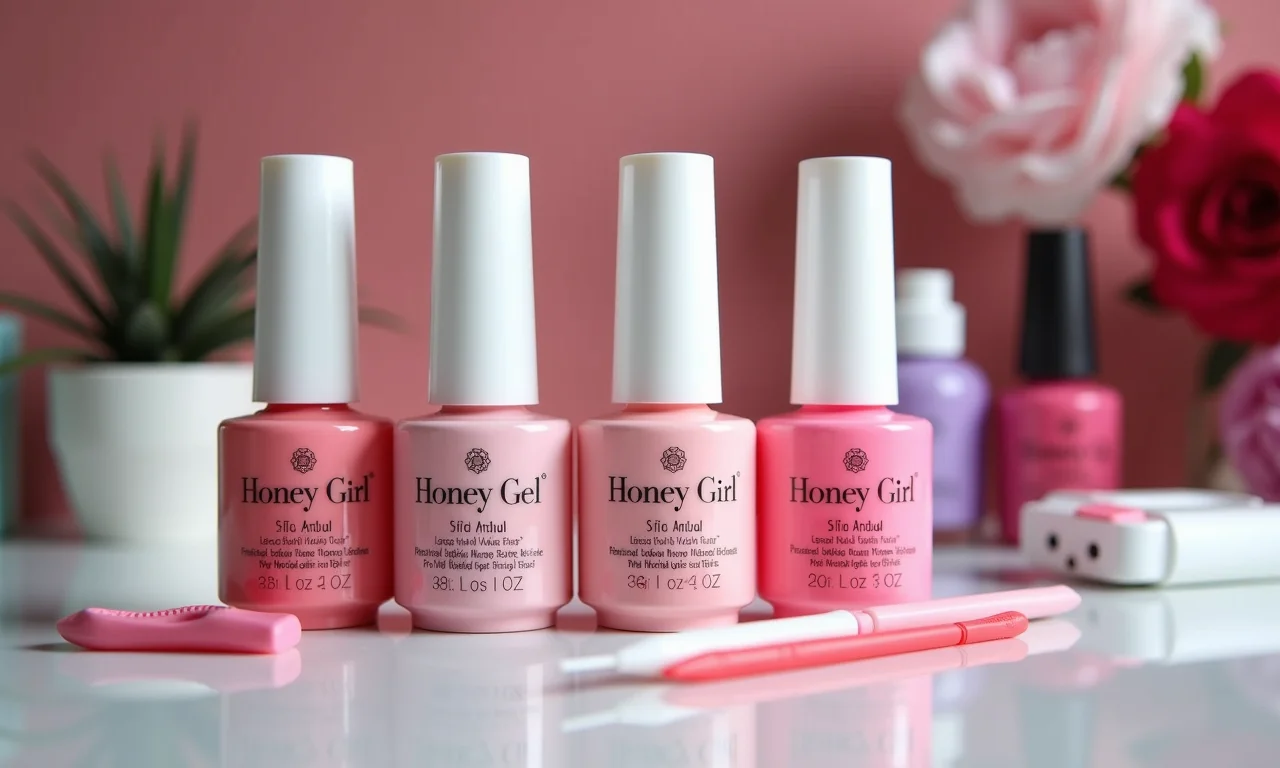 Produtos de gel Honey Girl expostos em uma mesa.