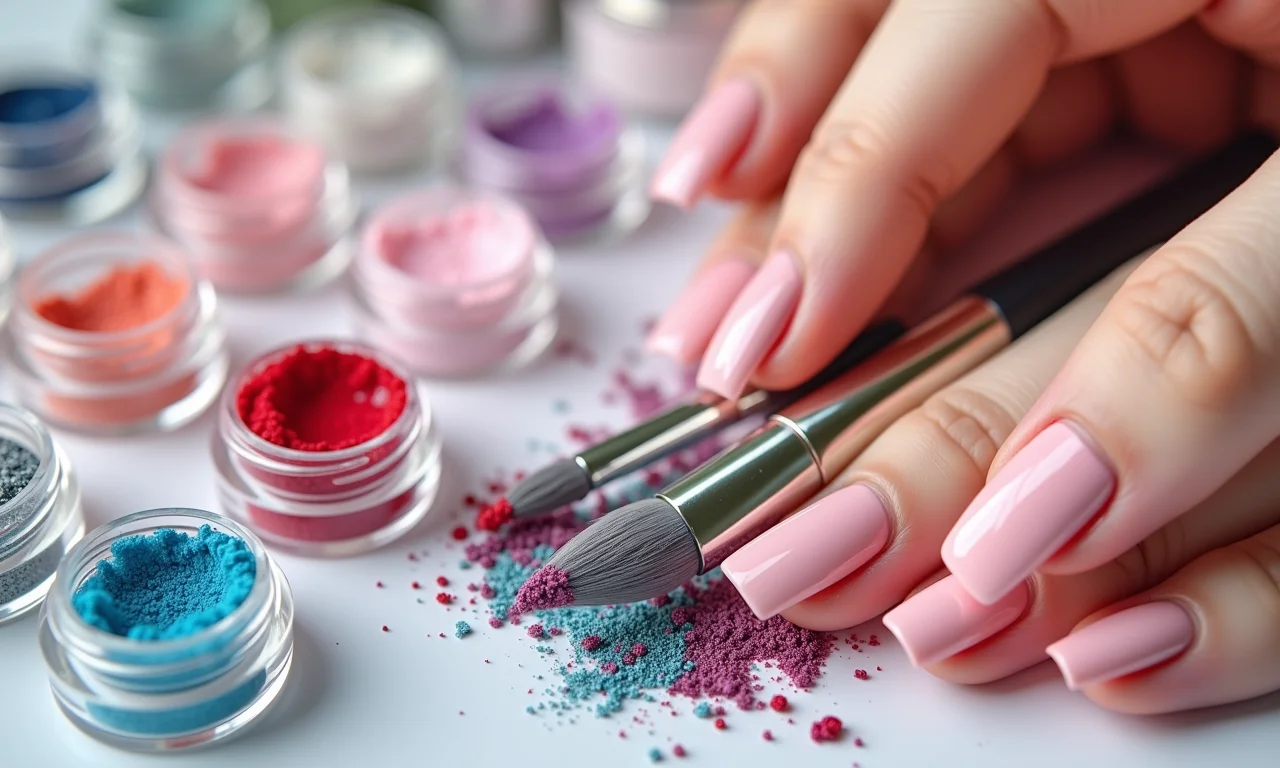 Produtos essenciais para aplicação de glitter nas unhas.