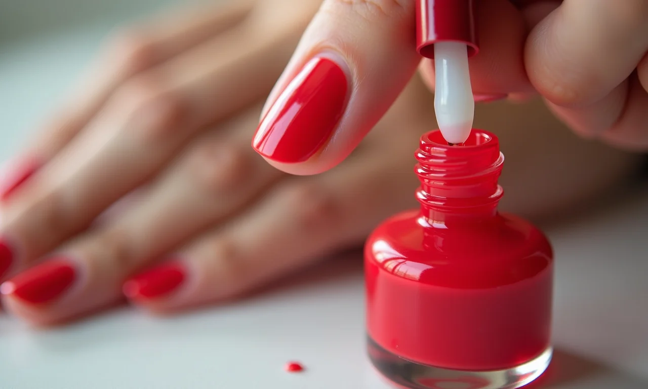 Produtos para cuidado das unhas vermelhas.