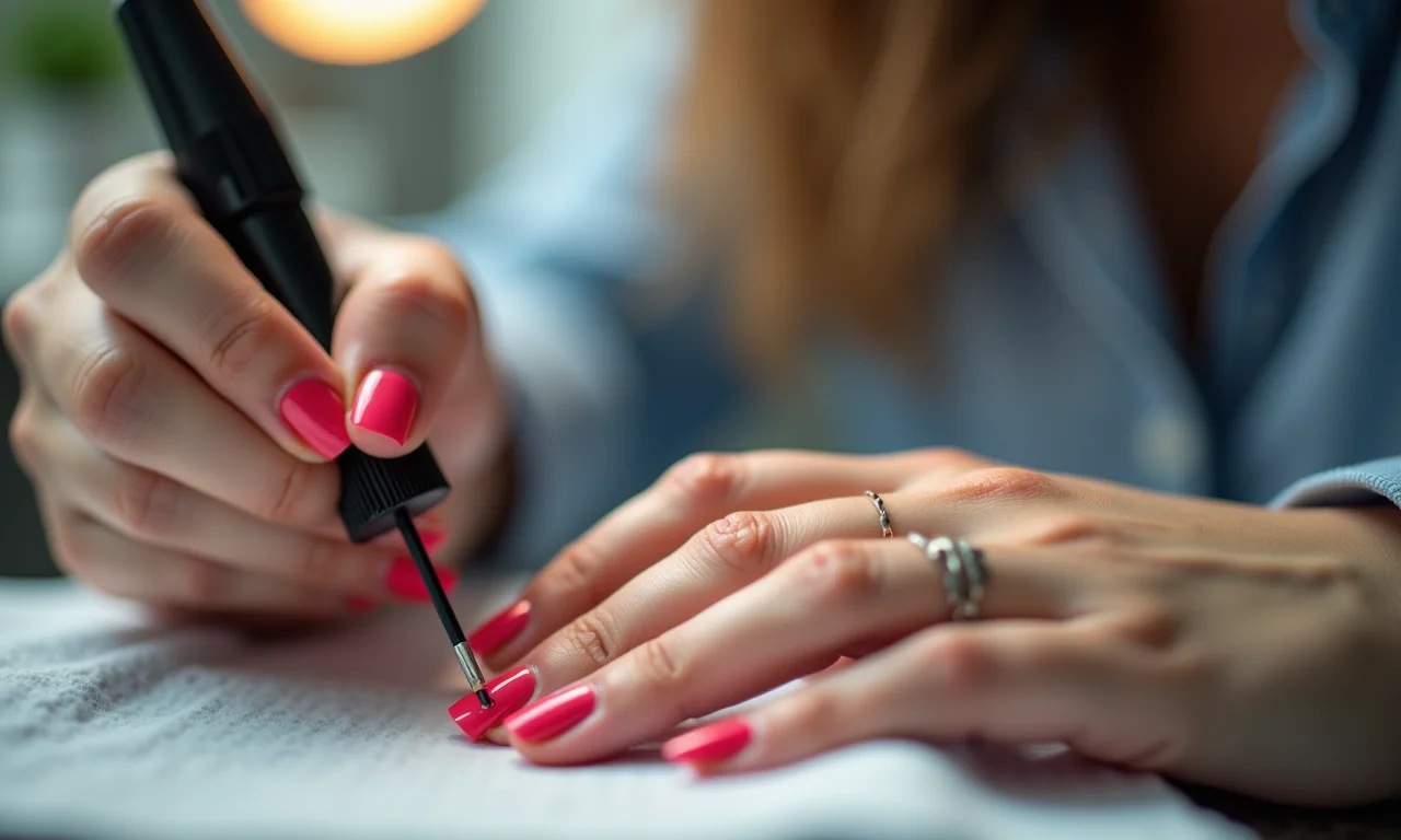 Profissional aplicando top coat para aumentar a durabilidade da decoração.