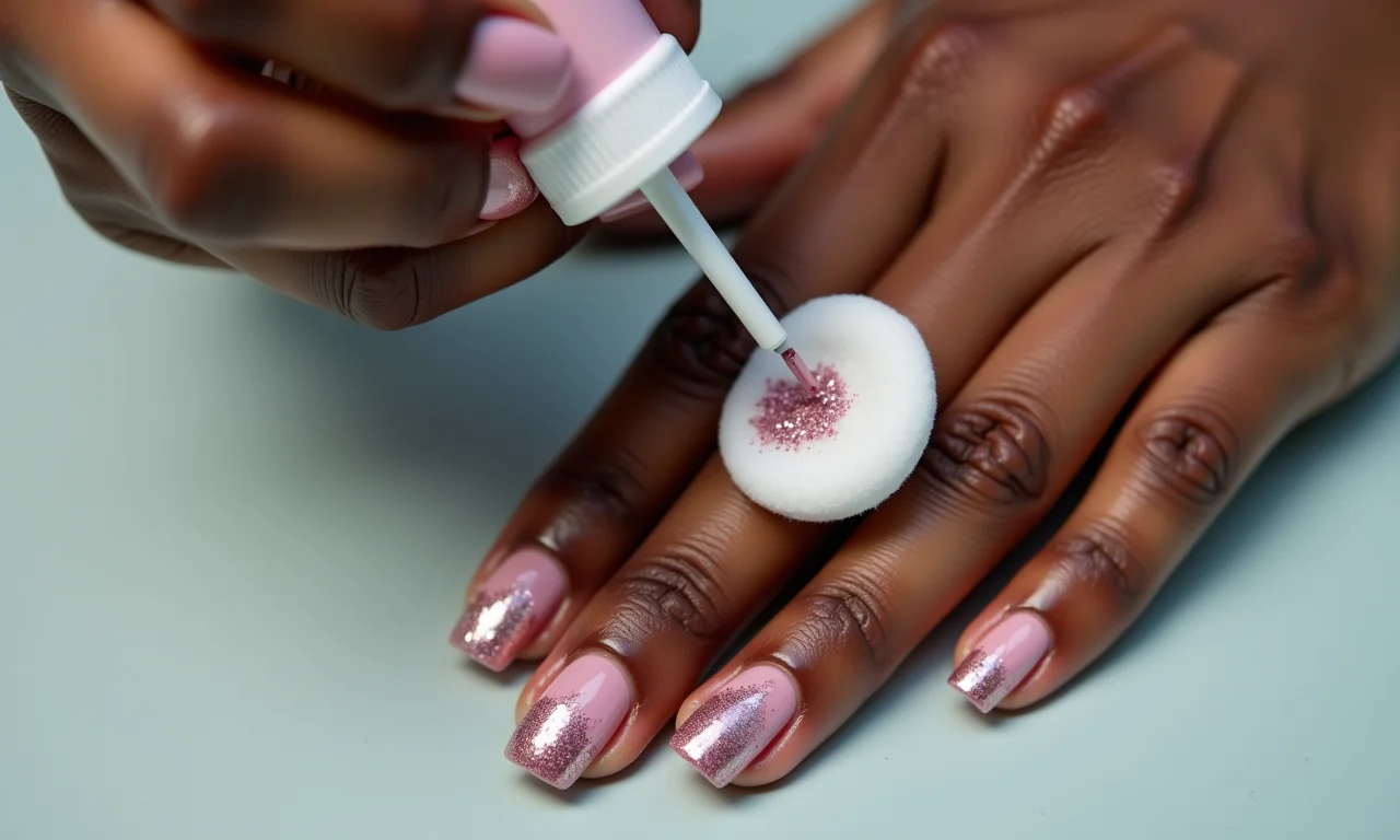 Remoção de glitter das unhas sem sujeira.