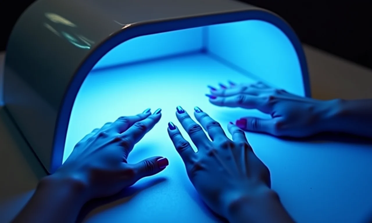 Secando as unhas com luz UV.