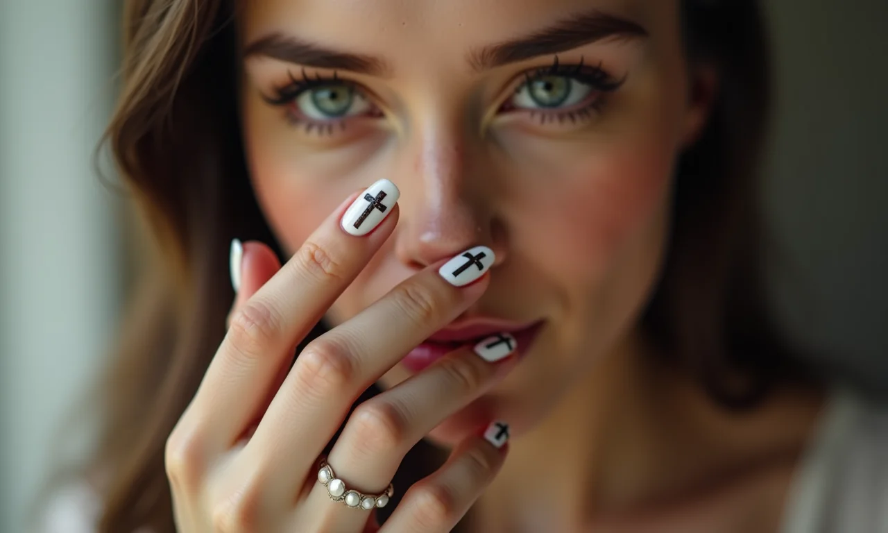 Significado de unhas decoradas com símbolos religiosos.