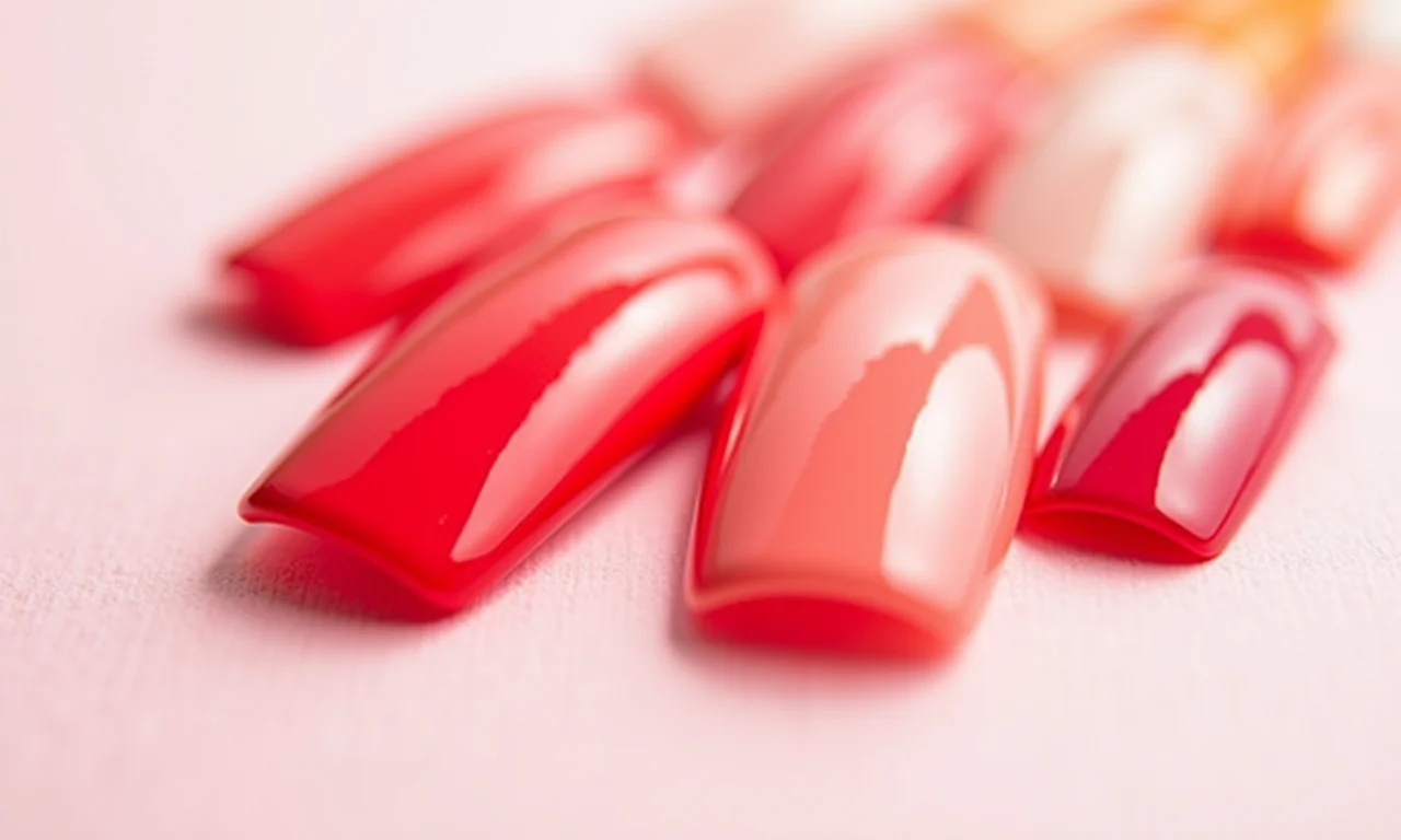 Tabela de inspirações com diversos tons de vermelho para unhas.