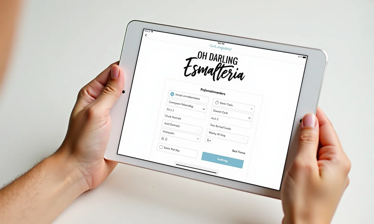 Tela de um tablet mostrando o sistema de agendamento online da Oh Darling Esmalteria.