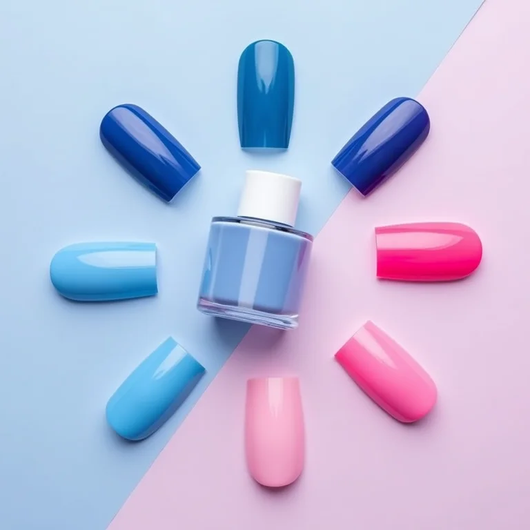 Tons de azul e rosa para unhas
