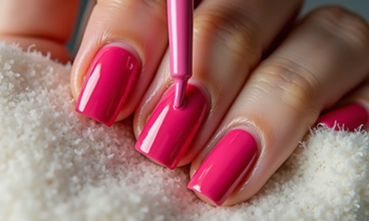 Top coat de secagem rápida sendo aplicado nas unhas.