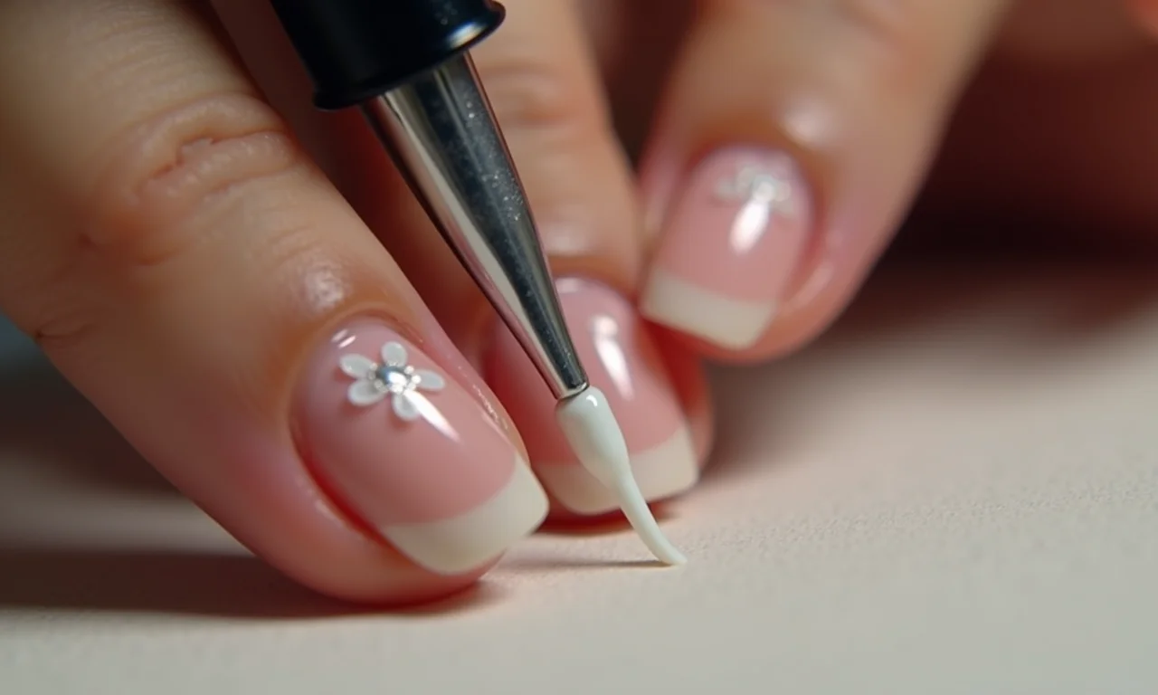 Top coat selando a decoração das unhas de noiva.