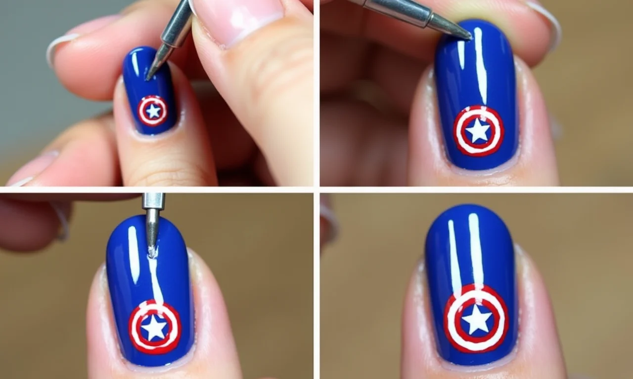 Tutorial de como fazer o escudo do Capitão América nas unhas.