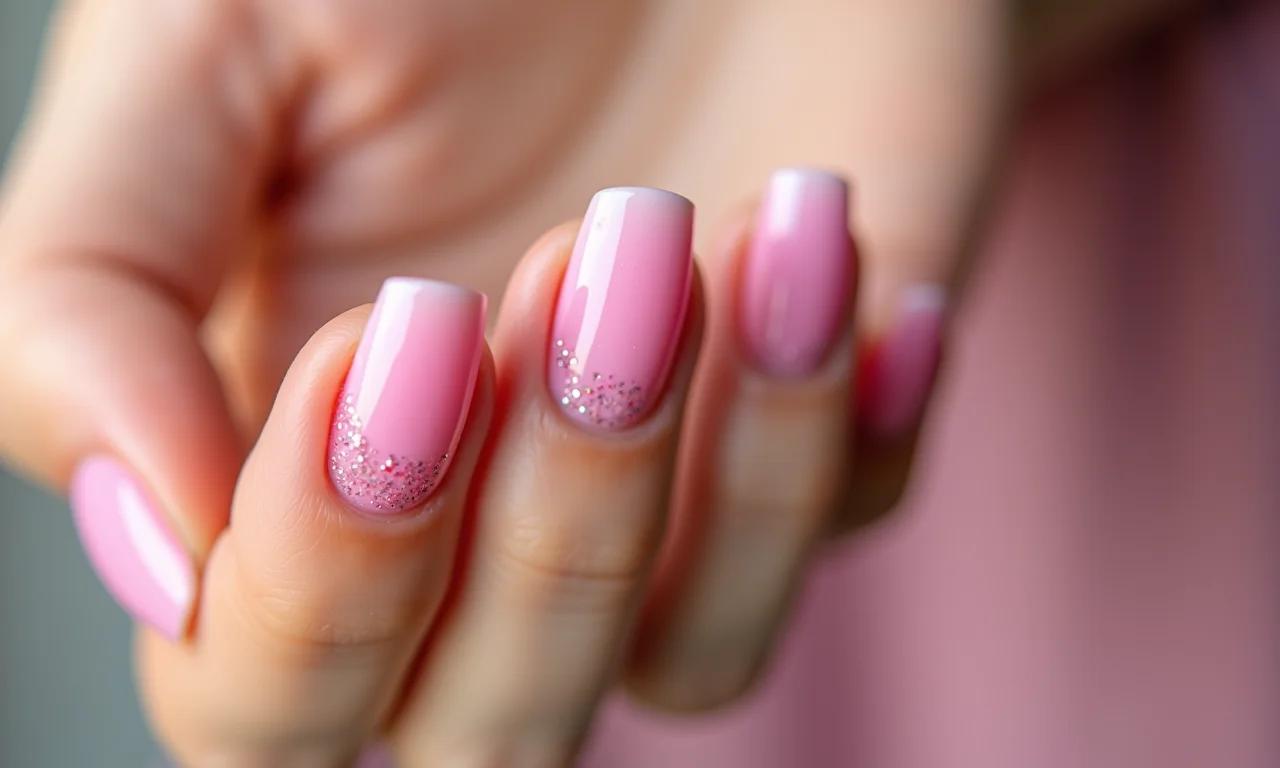 Unha baby boomer rosa encapsulada.