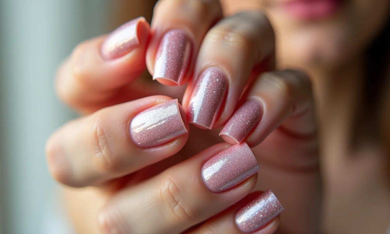 Unha babyboomer com brilho suave.