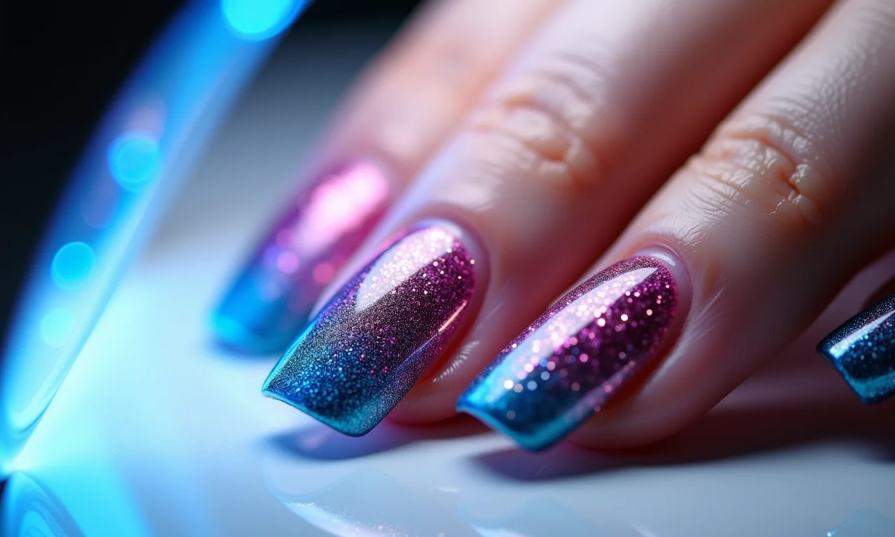 Unha cascata de glitter com esmalte gel.