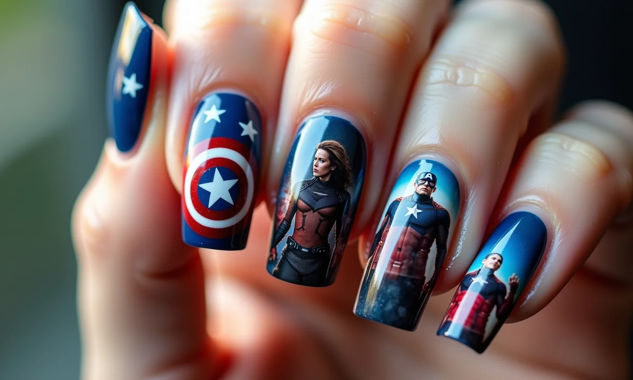 Unha com cenas do filme Capitão América.