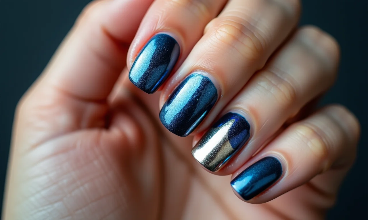 Unha com efeito metalizado Capitão América.