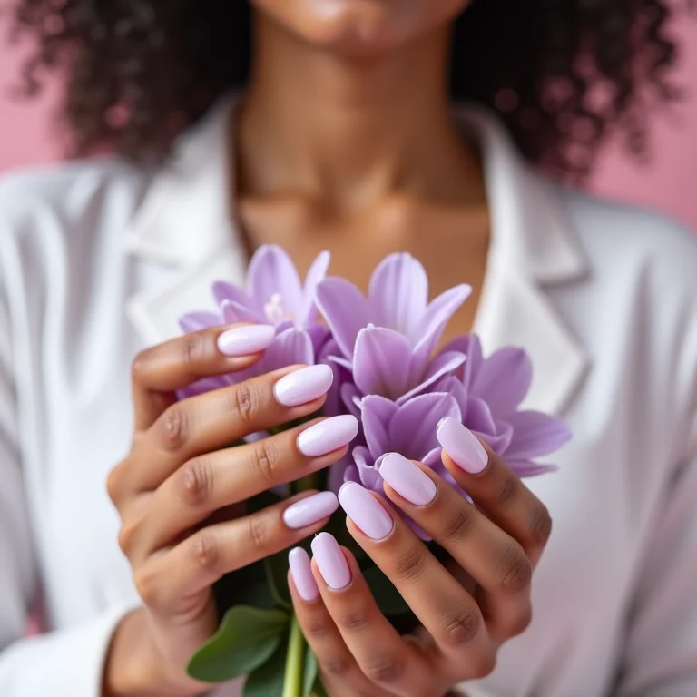 Unha de gel lilás pastel e romantismo
