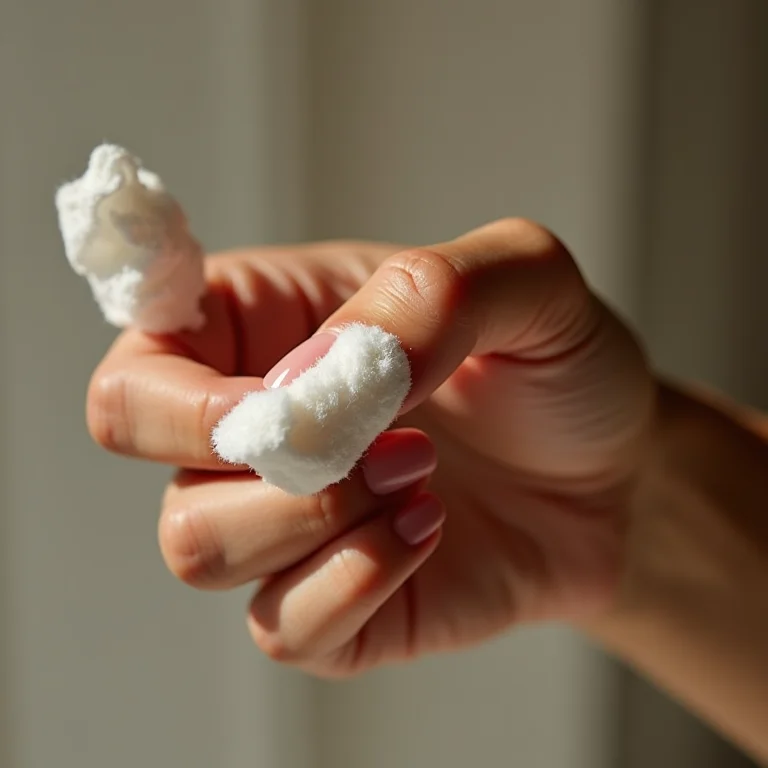 Unha envolvida em algodão com removedor de esmalte