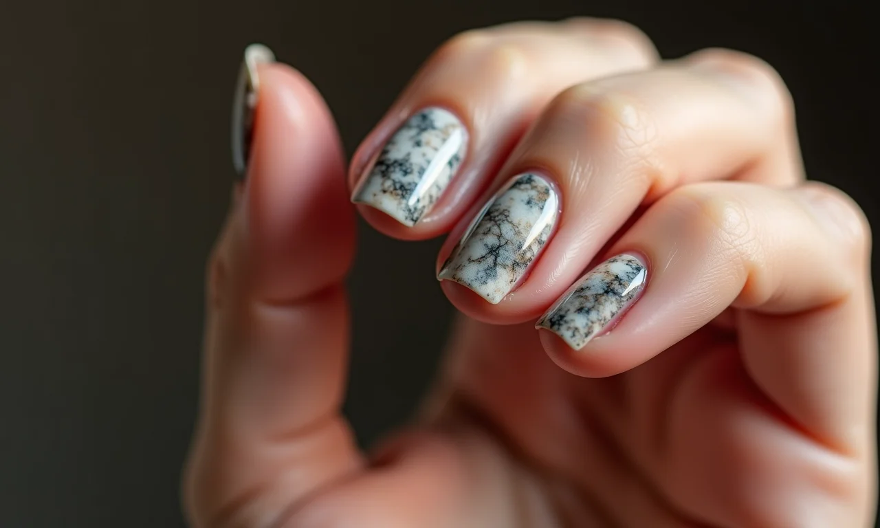 Unha 'filha única' com efeito mármore.