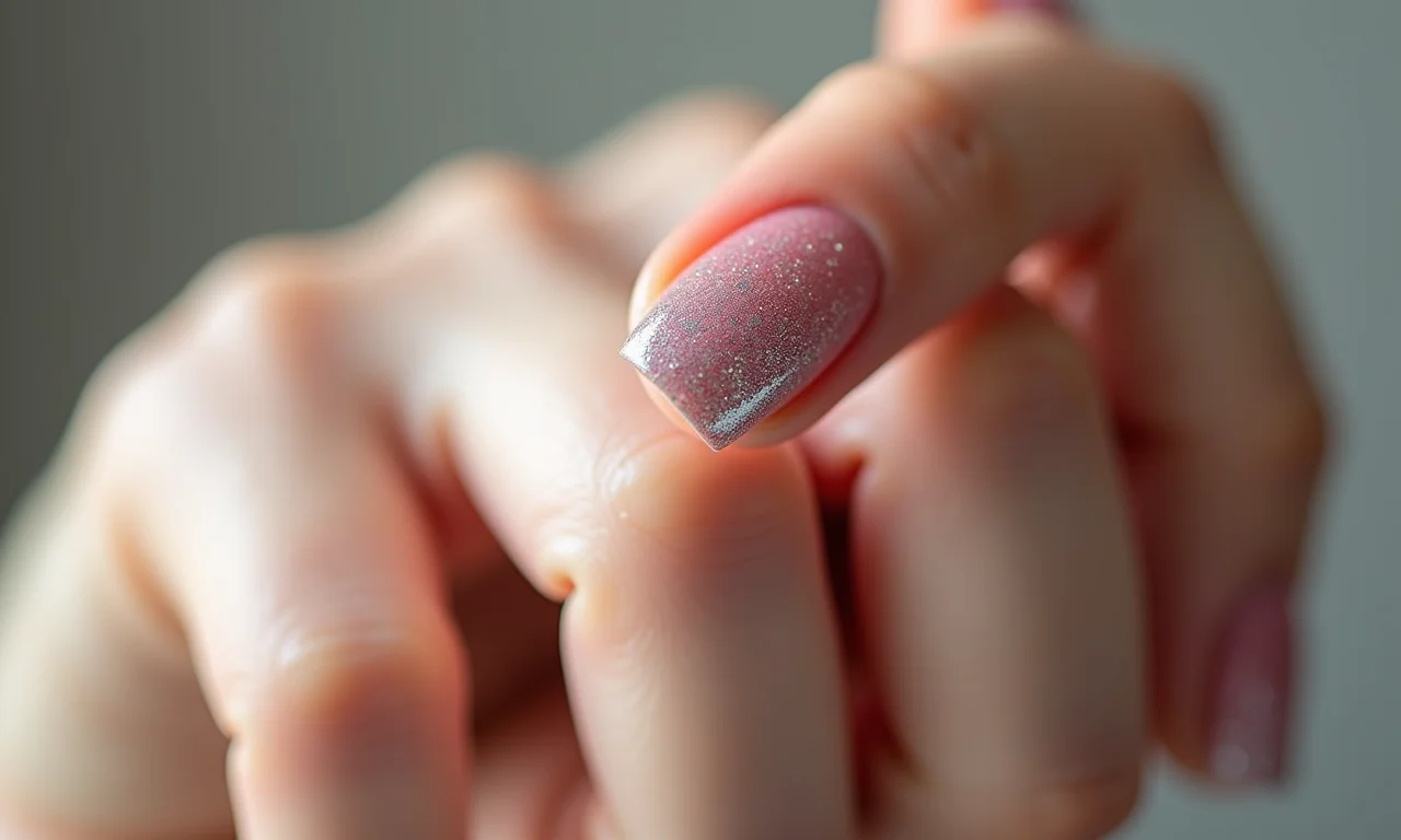 Unha filha única com glitter brilhante e elegante.