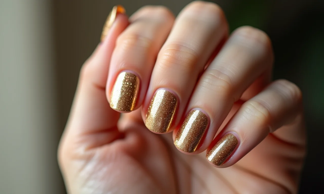 Unha 'filha única' com glitter dourado brilhante.