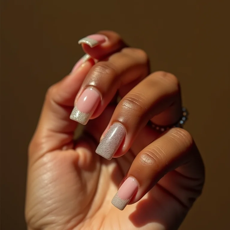 Unha filha única com glitter em unhas quadradas.