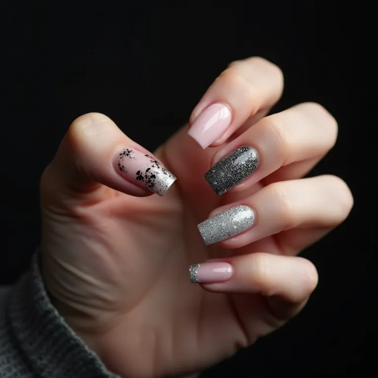 Unha filha única com glitter para o Réveillon.