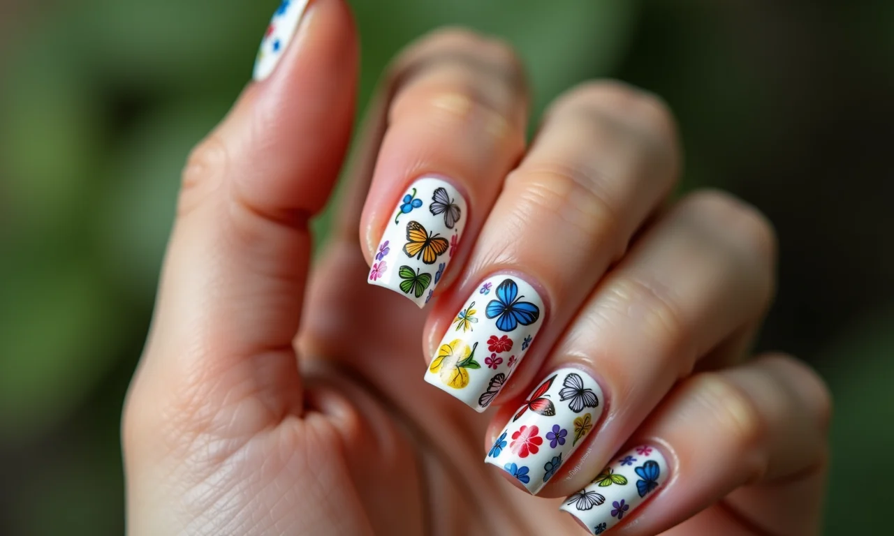 Unha 'filha única' com películas decorativas.