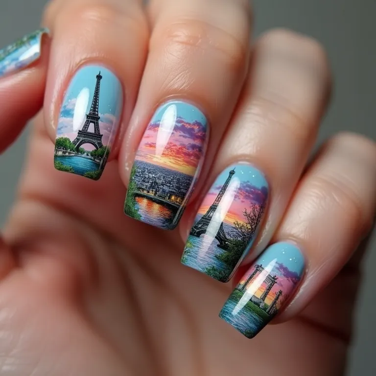 Unha inteira com paisagem parisiense.