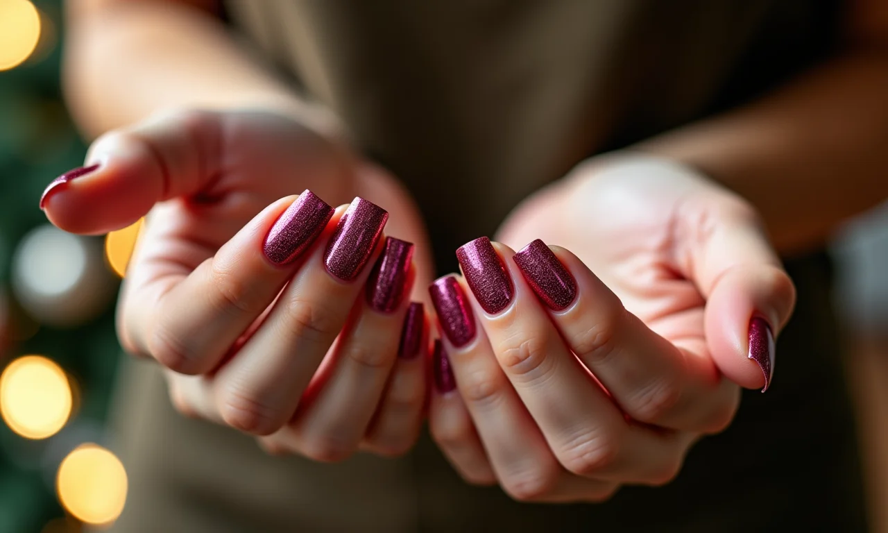 Unha meio a meio com glitter.