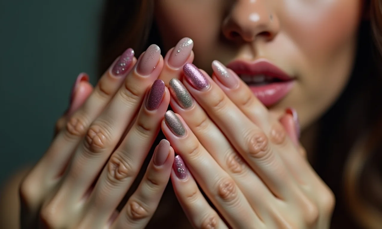 Unha meio a meio com texturas diferentes.