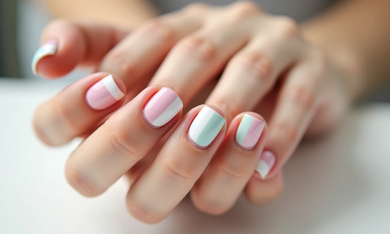 Unha meio a meio com tons pastel.