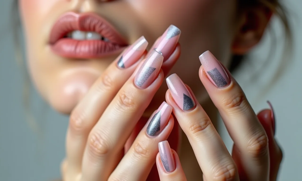 Unha meio a meio geométrica.